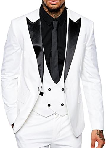Rosa Renata Men's Fashion Wedding Prom Party Performance Club 3 Piece Suit,Size L,White