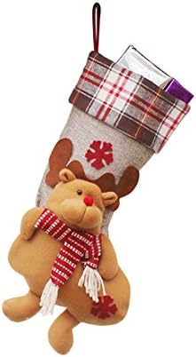 Christmas Stockings 3pcs Gift Bag for Kids With Santa Snowman Socks Decoration with Hang loops Christmas Tree Pendant Decoration (1pcs-Reindeer)