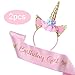 Cooper Fun Unicorn Birthday Set of Gold Glitter Unicorn Headband Pink Satin Sash for Happy Birthday Unicorn Party Supplies Favors Decorations