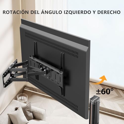JXMTSPW Soporte para TV movible de 32-85" Pantalla de Inclinable y Giratorio,Base para Television Reforzado Movimiento Completo con articulado Doble Brazo,VESA MAX 600x400 mm Soporta hasta 60 kg