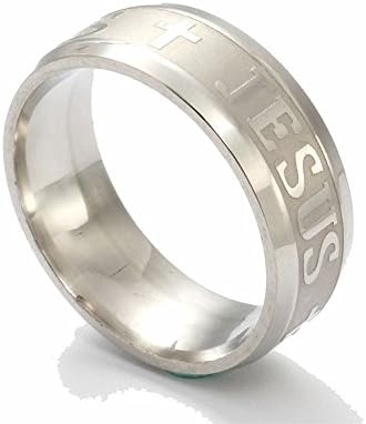 Stainless Steel Rings engraved Jesus and Cross for Festival Gifts in comfortable Fit Matte Finish Band Black ,Golden and Silver Ring Sizes 6-14 for Men and Women