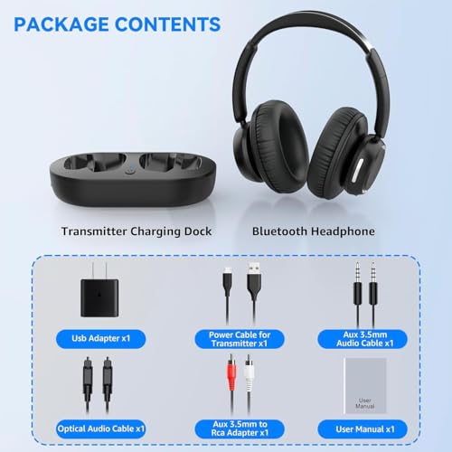 ANSTEN TV Headphones Wireless, 35Hrs Playtime, No Audio Delay | Wireless headphones for seniors, easy to set up, wireless headphones for TV with charging station