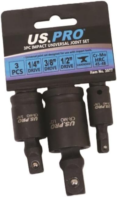 US PRO Tools 3pc Impact Universal Wobble Joint Set 1/4 3/8 1/2 Drives