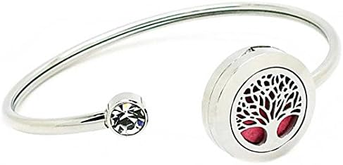 Efantina Aromatherapy Essential Oils Diffuser Bangle with Gift Box Mother's Day gift, 316L Stainless Steel Locket Bracelet Jewelry with 10 Color Refill Cotton Pads, Tree of life (Sliver tone)