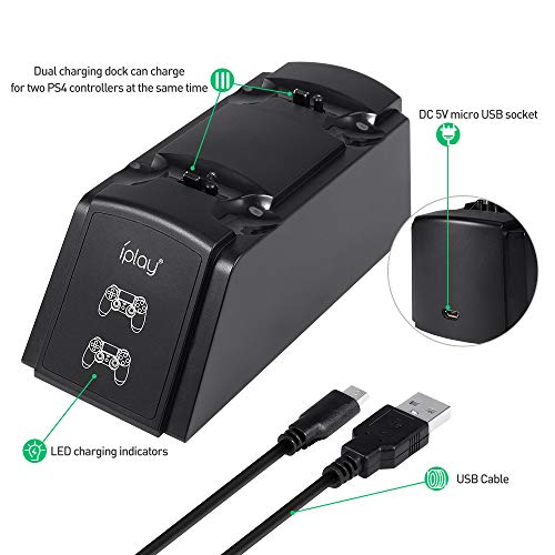 Wetoph Charging Dock GX04 Charging Station Charging Base for PS4/Slim/Pro Controller(Third Party Product Only for Charging Original PS4 Gamepads)-Black