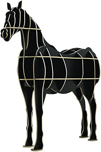 Creative DIY Wooden Storage Shelf Horse Shape Bookcase CD DVD Albums Stand Rack Organizer Rustic Decoration for Home Kitchen Nursery Office Hotel, Easy Assembly &amp; Detachable (Black)