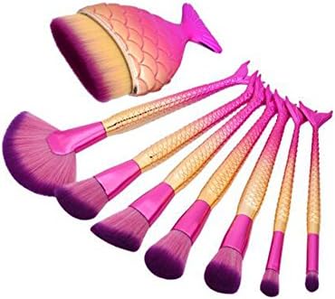 LAIXI Beauty 8 pcs Mermaid Makeup Brushes Set Beautiful Cosmetic Kit Powder Foundation Eyeliner Eyeshadow Blush Concealer Contours Brush Tools with Exquisite Fishtail Bottom Blush Brush
