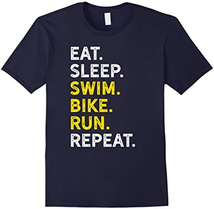Mens Eat Sleep Swim Bike Run Repeat - Funny Triathlon Routine Tee Medium Navy