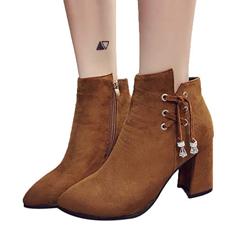 FORUU Women Boots Casual Shoes Martin Boots Suede Ankle Boots High Heeled Zipper Boot