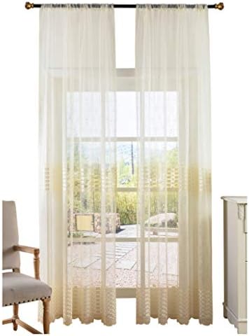 Habigua Nordic Style Linen Textured Sheer Curtain Jacquard Window Voile Rod Pocket Treatment for Bedroom(1 Panel,W50 x L63inch, White)-CHUANGSHA0037C1WYAWHX85063-8518