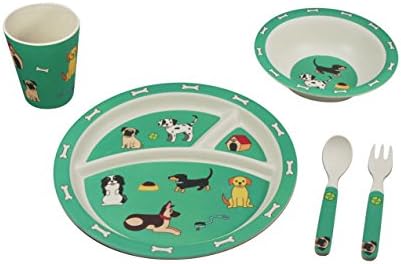 Ecobamboo Ware Babies/Kids/Toddlers Bamboo Dinnerware Set with Tumbler, Cute Puppies, Set of 5