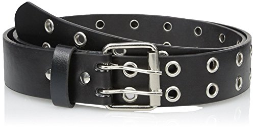 Solid Rich Fashion Color Double Grommet Genuine Leather Casual Jean Belt 38mm (S(30"-32"), Black)