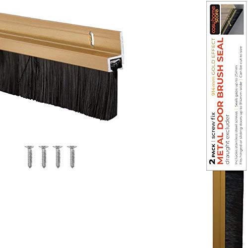 Door Draft Excluder Brush, Bottom Door Brush Strip Draught Excluder Seal in Aluminium, 914mm/36inch, Gold Effect, Heavy Duty, 2 Pack