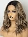 Persephone Ombre Lace Front Bob Wig Brown Middle Part Ombre Synthetic Wig Short Wavy Brown Wigs Bob for Women with Dark Roots Heat Resistant