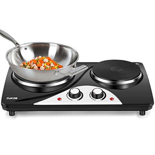 CUKOR Electric Hot Plate, 1800W Countertop Burner, Dual Electric Burner, Portabel Double Burner