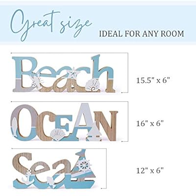 TideAndTales Coastal Decor Set of 3 Wooden Beach Signs: Beach, Ocean and Sea - Beach Decor for Beach House or Office… 41F4YYuk%2BrL