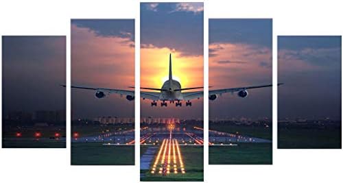 Fanct Living Room Painting Wall Art Decoration 5 Panel Sun Lights Lawn Airplane Poster Modular Canvas Picture