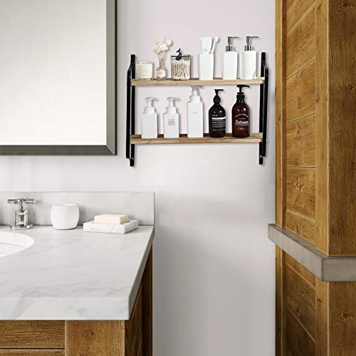 Rustic Floating Shelves, 2 Tier Floating Shelves Decorative Wall Mounted Storage Shelves for Living, Dining Room, Office, Wood Wall Shelf with Metal Brackets, Floating Shelves for Wall