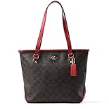 Coach Signature Zip Top Tote (Brown/True Red)