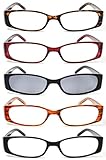 5-Pack Spring Hinge Reading Glasses Men and Women Includes Sun Readers