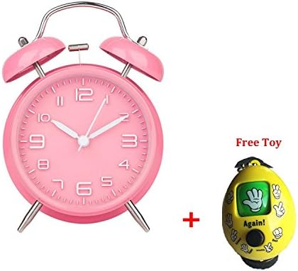 Battery Travel Alarm Clock ,Savman 4" 3D Digital Twin Bell Loud Table Alarm Clock with Nightlight Quartz Analog Clock for Kids, Bedroom (Pink)