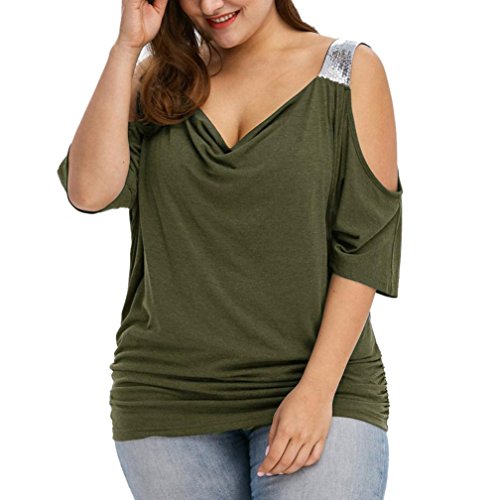 NREALY Plus Size Women Cold Shoulder Loose Casual Short Sleeve Shirt Tops Blouse Tops