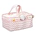 Pink Sky Storage Caddy - Chevron Print Body and Handles, Quatrefoil Print Lining, Dot Trim, Pink and White, Two Handles, 12 in x 6 in x 8 in