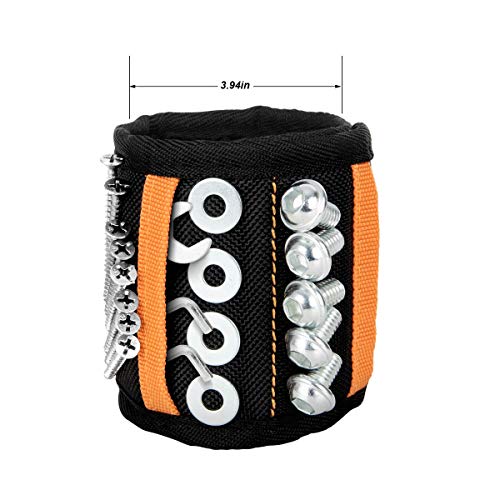 Magnetic Wristband,Tool Belt with 15 Strong Magnets and 2 Pockets for Holding Screws,Tools, Nails,Drill Bits,Great Gifts for Men,Dad,Husband,DIY Handyman, Black