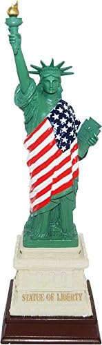 USA Company Statue of Liberty Wooden Base Replica Wrapped in USA Flag, 6" H