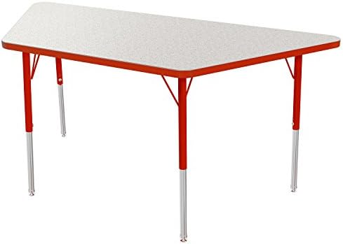 Marco Group Trapezoid Adjustable Activity Table, 24" Width x 48" Length, Gray Glace, Red Trim, Standard Legs