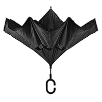 Black Revers-A-Brella No-Drip Inverted Auto Open Close C-Handle Umbrella