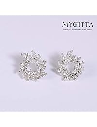 CZ Cluster Pendientes para mujer, magníficos aretes de circonita cúbica de corte marqués para novia, banquete de boda, pendientes para novia, damas de honor, ramas de olivo de moda, pendientes con forma de hojas