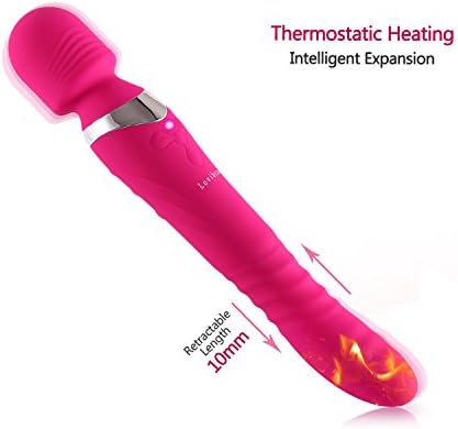 Cordless Safe Silicone Handheld Retractable Wand Massager with Swing Heated Tail -7 Speed Working Mode by 2 Powerful Motors-100% Waterproof,USB Rapid Recharging,Quiet (Pink)
