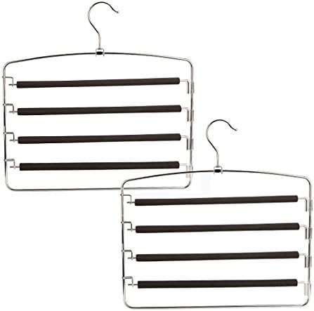 Pants Hangers 2 Pack,Multi Layers Metal Pant Slack Hangers, Space Saver Storage Pant Rack,Swing Arm Slack Non-slip Foam Padded Closet Storage for Jeans Trousers, Skirts,Scarf