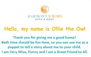 Harmony N More Ollie the Owl Wash Cloth - Animal Shape Cotton Mitt - Zoo Glove - Puppet - Wash Cloth - Children Bath Brush - Bath Glove (Yellow Owl Bath Cloth)