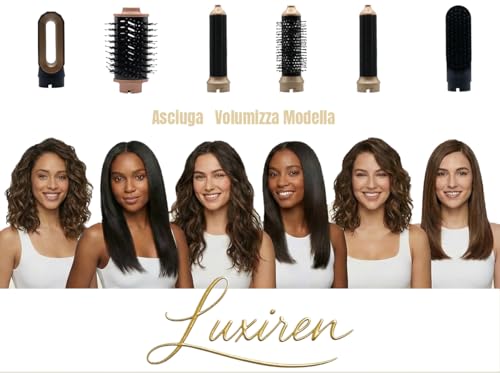 Luxiren 6 in 1 Brushless Hair Dryer | 6 in 1 Air Styler | High Speed Motor | Intelligent Temperature Control | 6 Styling Accessories | Lightweight, Quiet, Professional (Blue)