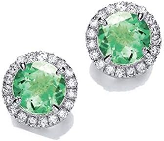 Sterling Silver Green Obsidian & Cubic Zirconia Round Stud Earrings