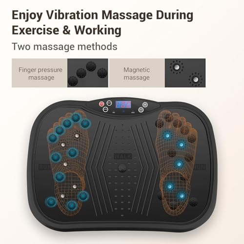 Skade Vibration Plate, Exercise Machine Vibration Plate for Lymphatic Drainage Weight Loss, Waver Vibration Plate 330lbs Capacity 6 Preset Modes 120 Level with Loop Belt（black）