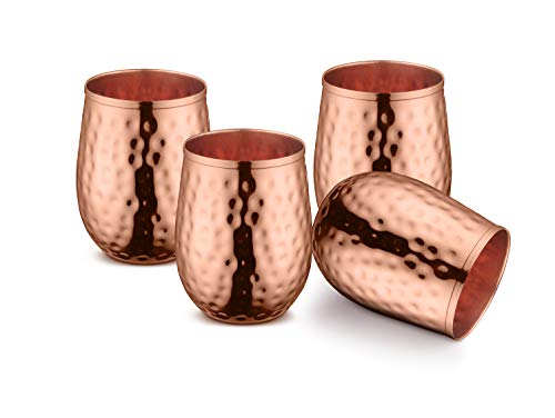 AVADOR Handcrafted Set of 4 100% Pure Copper Glass Drinkware Tumbler Hammered Finish 16 Oz. each for Water | Wine | Moscow Mules and More - Thumbnail 3