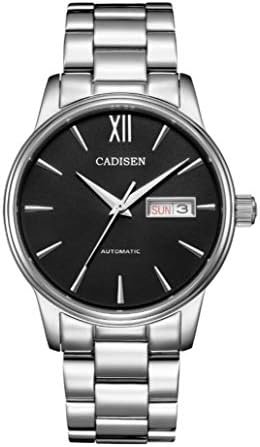 Business Luxury Full Steel Self-Wind Automatic Mechanical Waterproof Full Steel Wristwatch with Double Calender for Men (Black)