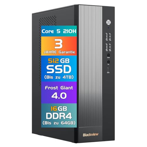 Blackview Silent Business Office Computer NEX60 | 2026 Intel Core 5-210H - 13th Gen| 16GB DDR4 | 512GB SSD | Win 11 Pro Desktop PC | WLAN 6 & Bluetooth 5.2 | USB 3.2 | 3 Year Warranty - Ready to Go