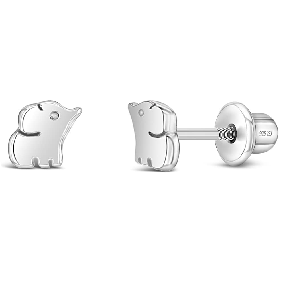 In Season Jewelry Little Elephant Stud Kids Earrings - 925 Sterling Silver Hypoallergenic Earrings for Girls with Secure Screw Backs - Safe & Comfortable for Toddlers, Kids & Little Girls