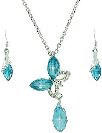 Diovanni "Butterfly Flying In The Sky" Blue Crystal Necklace Set