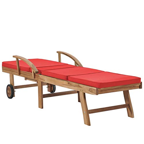 Festnight Sonnenliege Holz mit Rollen Gartenliege mit Auflage Liegestuhl Liege Outdoor Doppelliege Sonnenstuhl Gartenmöbel Relaxliege für Garten Balkon Terrasse, 2 STK Massivholz Akazie – Bild 5