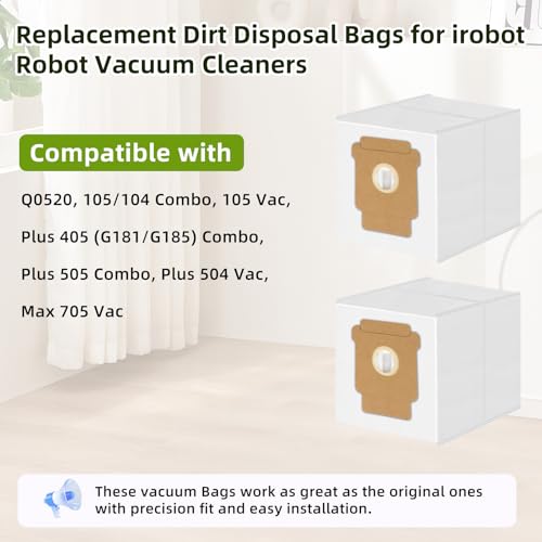 12 Sacchetti per Aspirapolvere iRobot Roomba Q0520, 104/105 Combo, Plus 405/504/505 Combo, Max 705 Vac Clean Base, Combo Essential Series