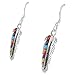 Genuine Turquoise & Gemstones Feather Earrings in Sterling Silver 925 (Multi)