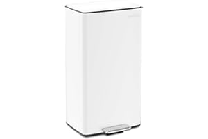 mVm 10.6 Gallon Heavy Duty Step Trash Can with Lid, Foldable Foot Pedal Bin for Kitchen Office Dormitory Home Rooms (White)