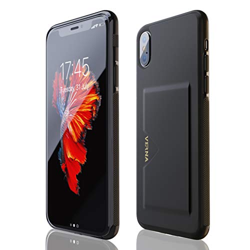 iPhone X Case | iPhone Xs Case | Slim PU Leather Case | Card Holder Slot | Wireless Charging | Compatible with Apple iPhone X/iPhone Xs - Black