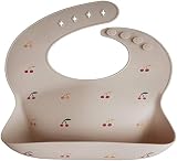 Mushie Baby Silicone Bib Adjustable Fit Waterproof Deep Pocket Cherry view 4