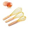 3Pcs Whisk Silicone Wisk Kitchen Tool Silicone Whisks for Cooking, Wooden Handle Kitchen Whisks Egg Beater Milk Frother…